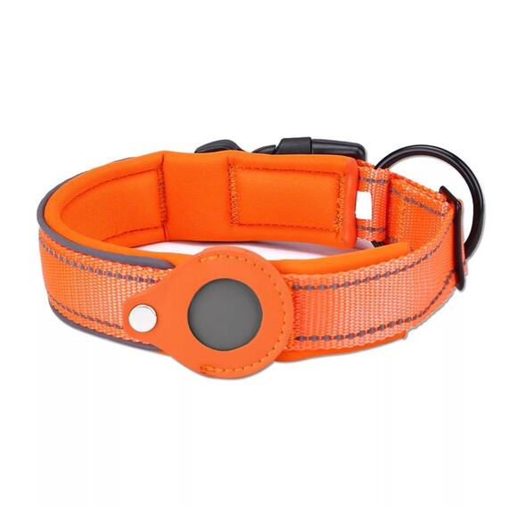 NWT dog collar orange Apple AirTag tracker reflective padded nylon medium B182 - Picture 1 of 8
